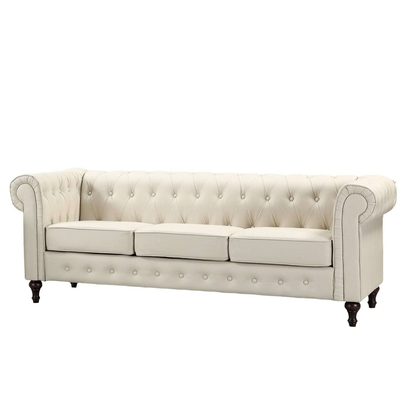 Luxury Leather Chesterfield Sofa 3 seater cream