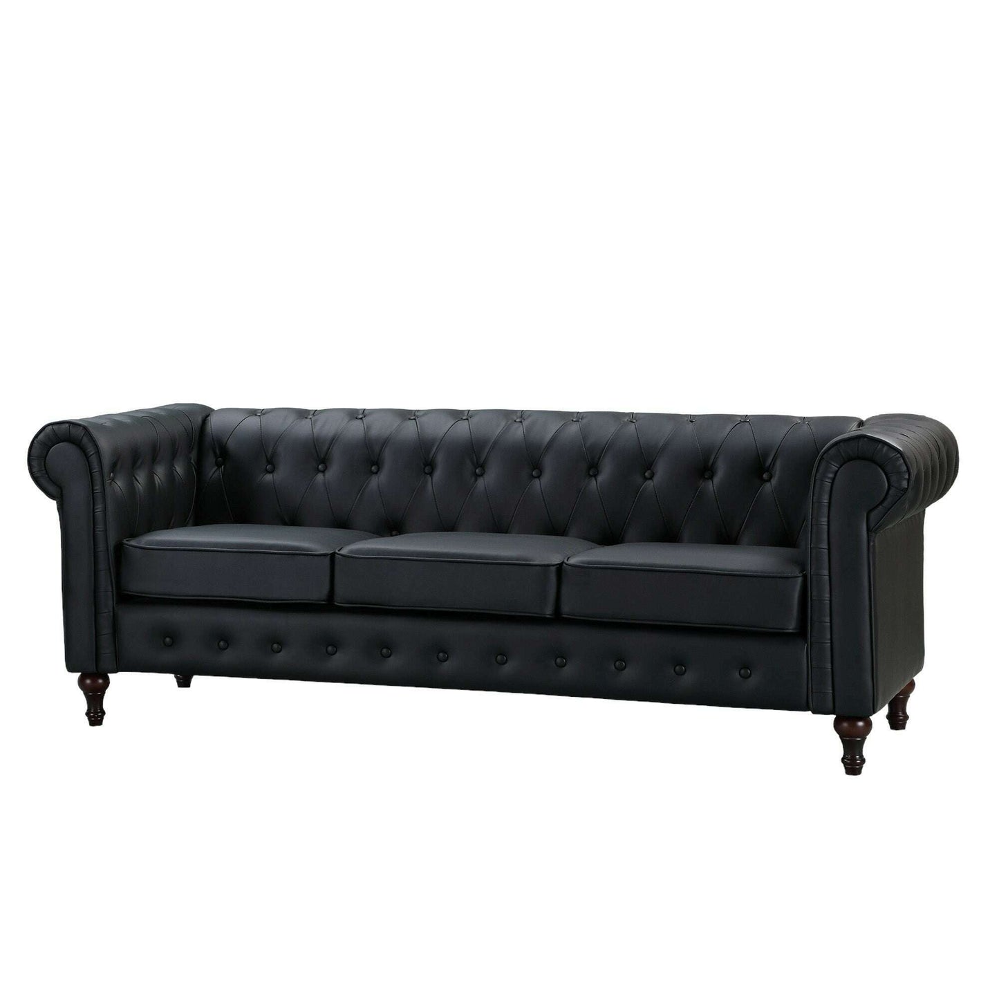 Luxury Leather Chesterfield Sofa 3 seater black
