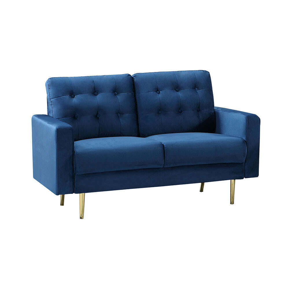 Modern Buttoned Plush Velvet 2 & 3 Seater Sofa with Gold Legs blue 2 seater