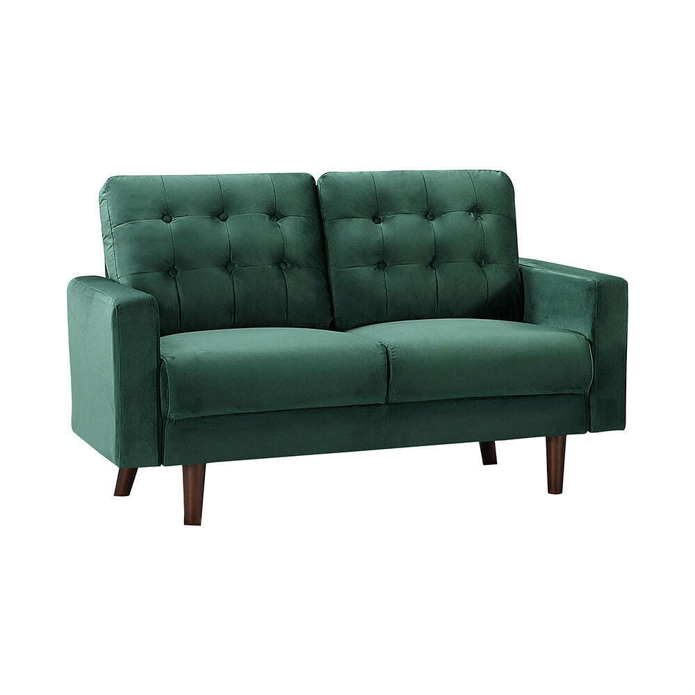 Modern Buttoned Plush Velvet 2 & 3 Seater Sofa with Wood Legs green 2 seater