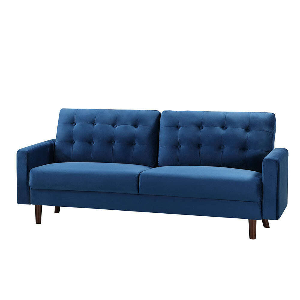 Modern Buttoned Plush Velvet 2 & 3 Seater Sofa with Wood Legs 4blue 3 seater