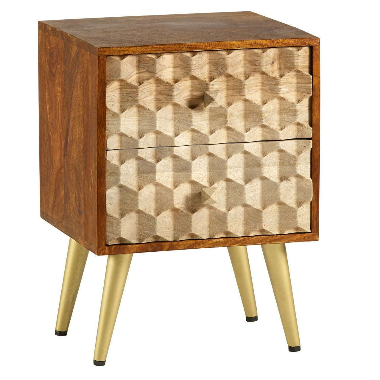 Modern Retro Solid Wood 2 Drawer Side Chest front view