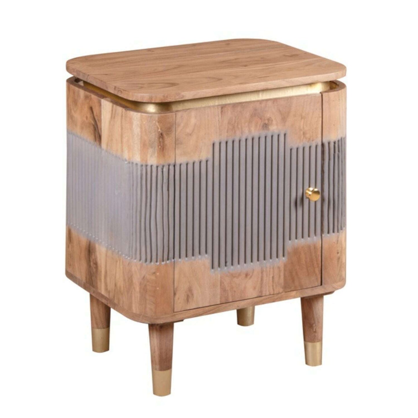 Solid Acacia Wood Side Cabinet white background