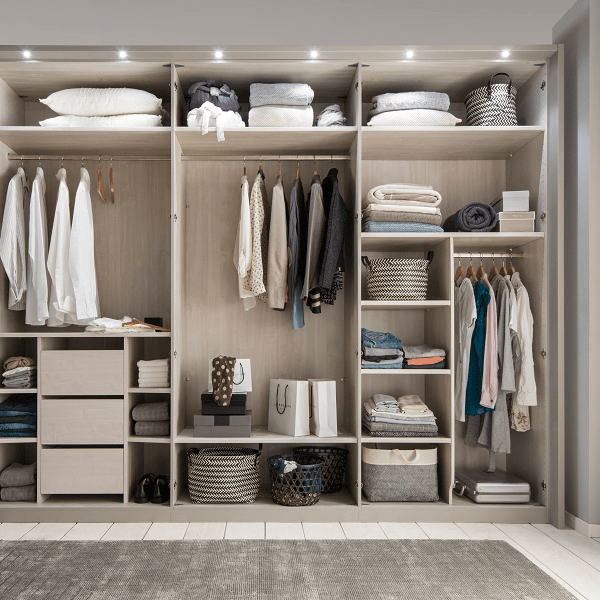 all in one 3-8 hinged door glass front wardrobe premium interior height-220cm interior view