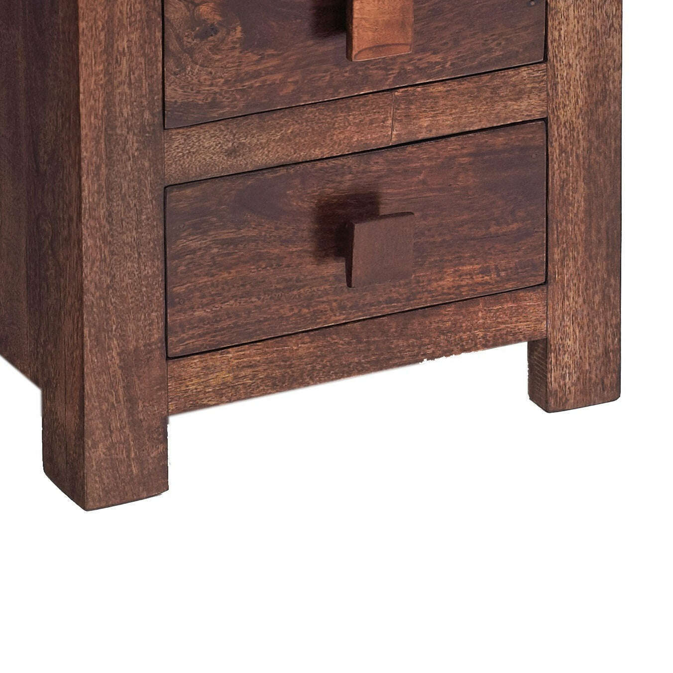 Dark Solid Mango Wood Cube 3 Drawer Side Chest Feet