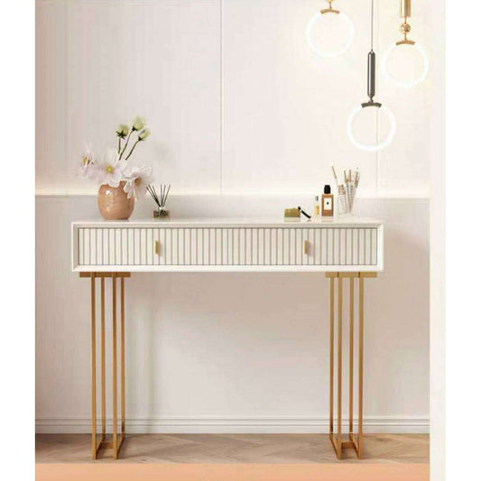 Elegant 2 Drawer Dressing Table with Gold Accent Legs white