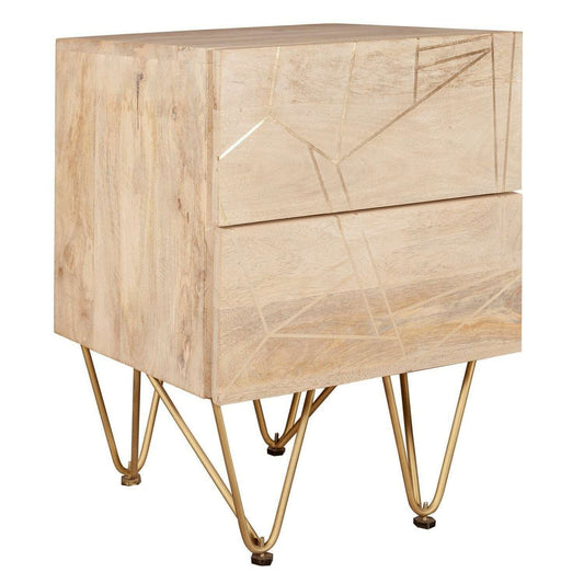 Light Solid Wood Gold Inlay 2 Drawer Side Chest