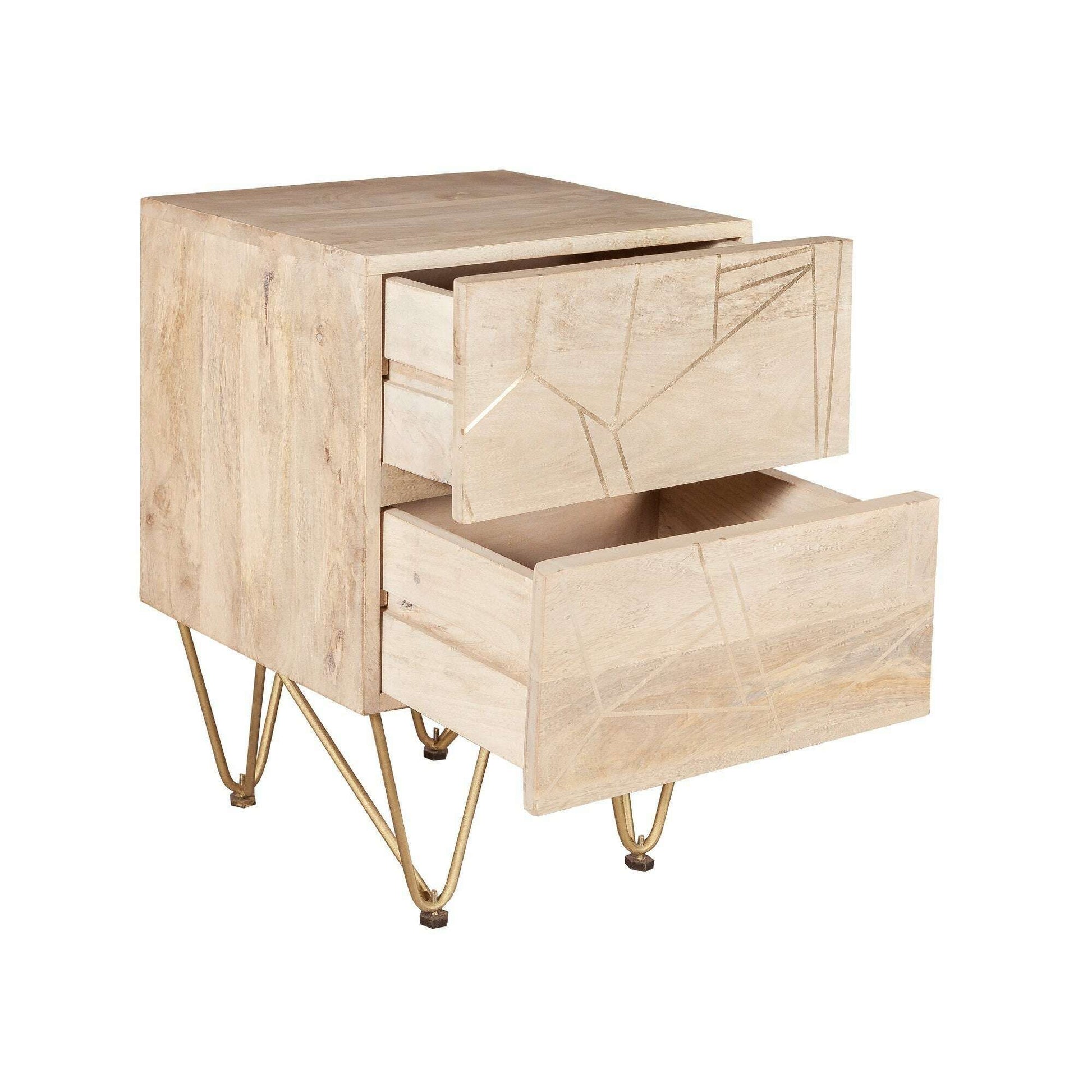 Light Solid Wood Gold Inlay 2 Drawer Side Chest drawers