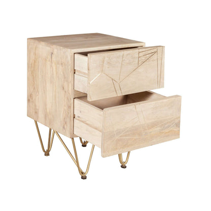 Light Solid Wood Gold Inlay 2 Drawer Side Chest drawers