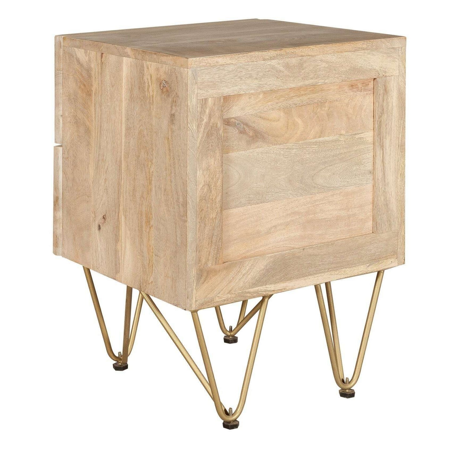 Light Solid Wood Gold Inlay 2 Drawer Side Chest back view