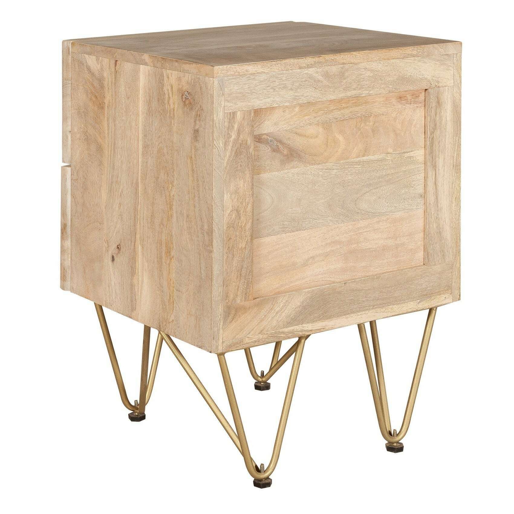 Light Solid Wood Gold Inlay 2 Drawer Side Chest back view
