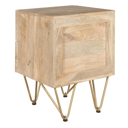 Light Solid Wood Gold Inlay 2 Drawer Side Chest back view