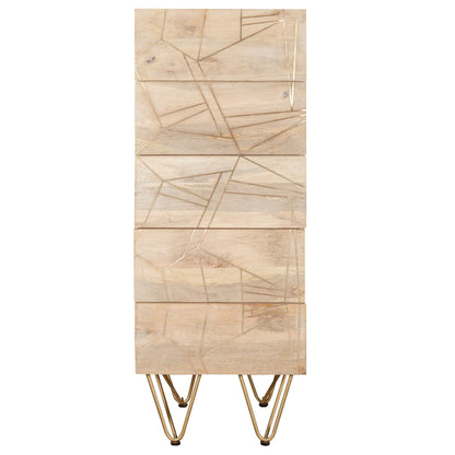 Light Solid Wood Gold Inlay Tall 5 Drawer Chest of Drawers front view