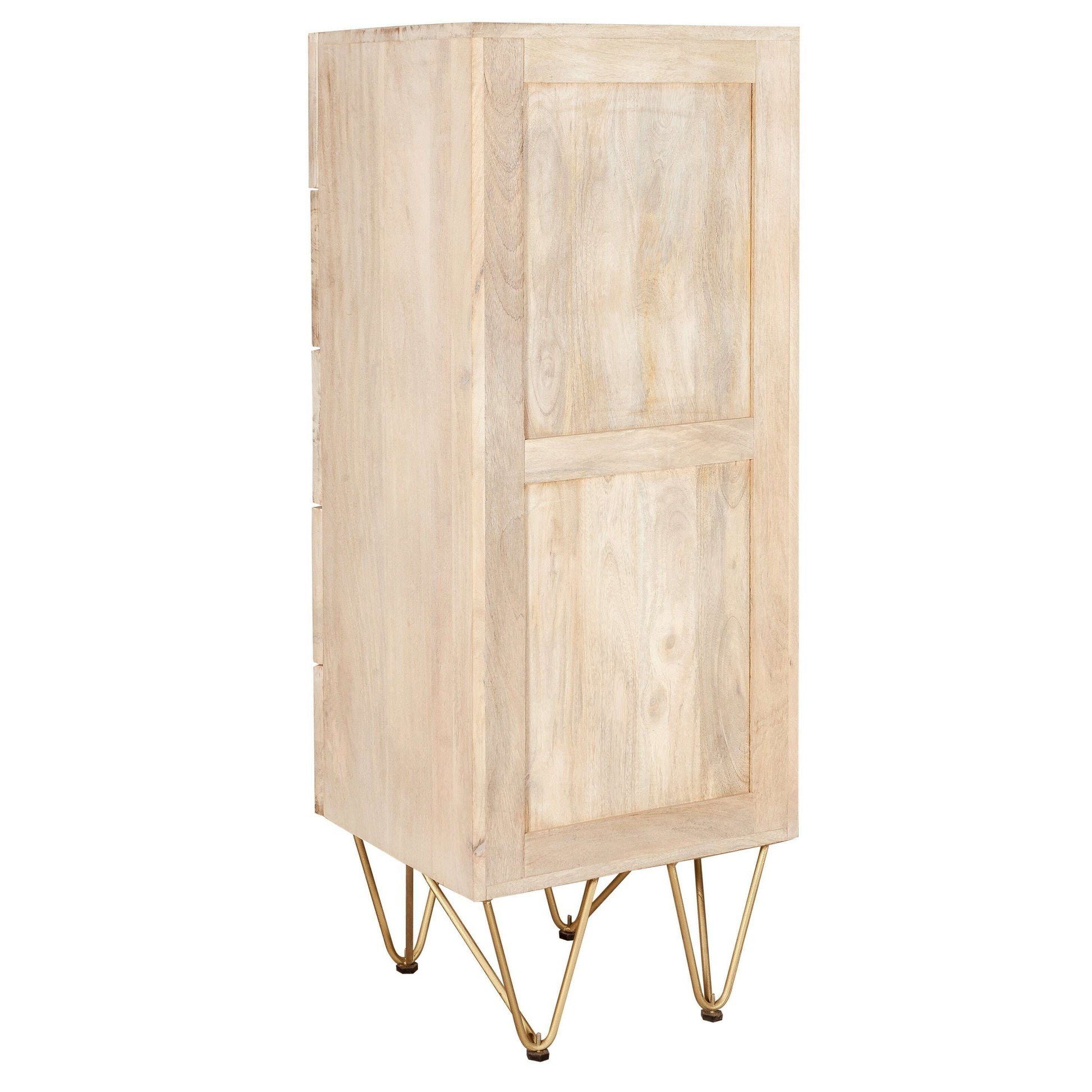 Light Solid Wood Gold Inlay Tall 5 Drawer Chest of Drawers back view