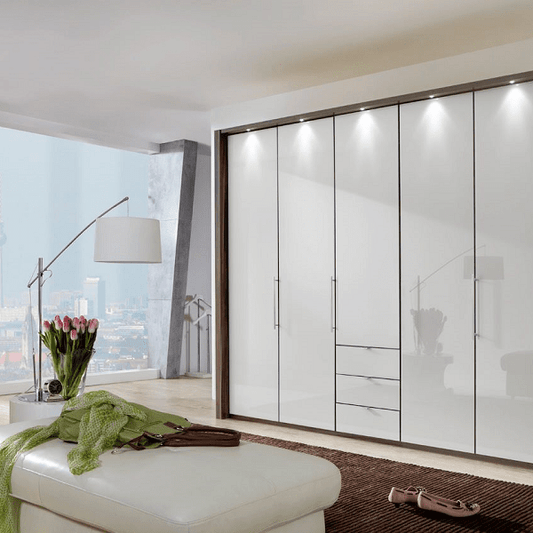 Loft VIP Glass Front Combi Wardrobe Centre Drawers Framed/LED Lights - Height 220 cm