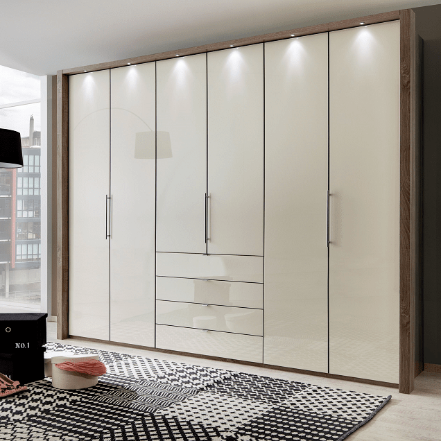 Loft VIP Glass Front Combi Wardrobe Centre Drawers Framed/LED Lights - Height 220 cm lifestyle