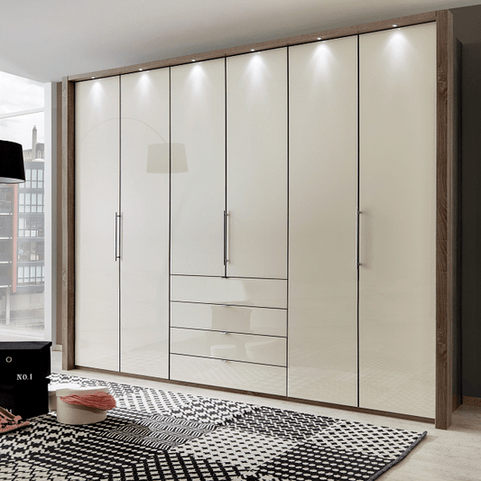 Loft VIP Glass Front Combi Wardrobe Centre Drawers Framed/LED Lights - Height 240 cm