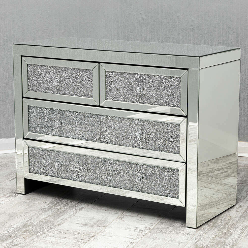 Luxury Crushed Glass Mirrored 2+2 Chest of Drawers