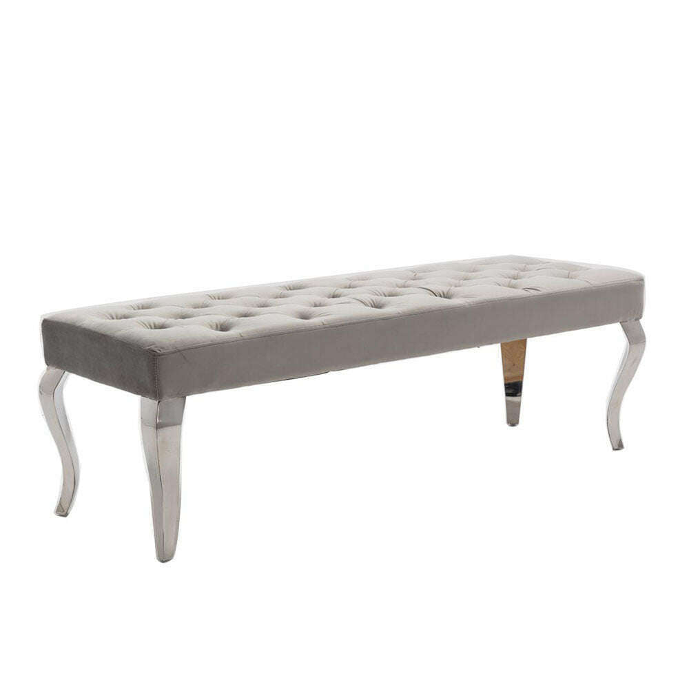 Luxury Grey Plush Velvet Louis Bench