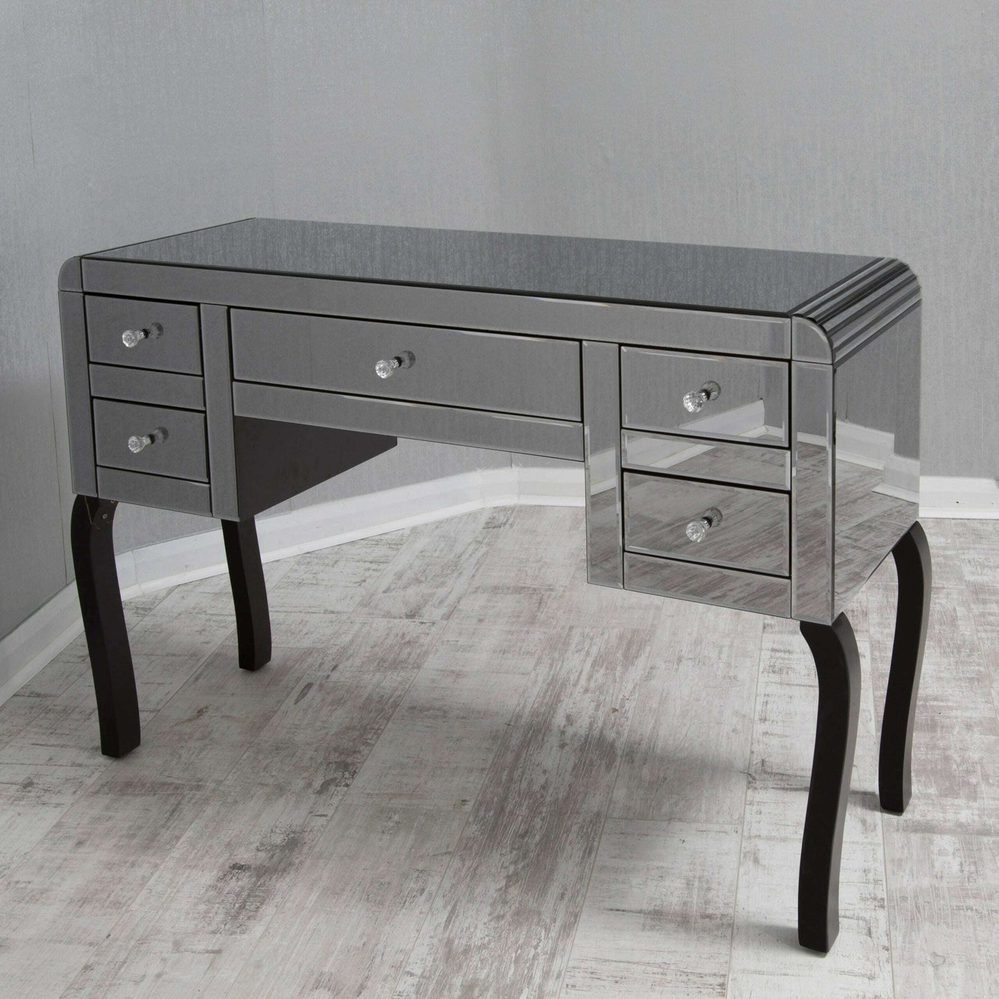 Luxury Smokey Mirrored 5 Drawer Dressing Table