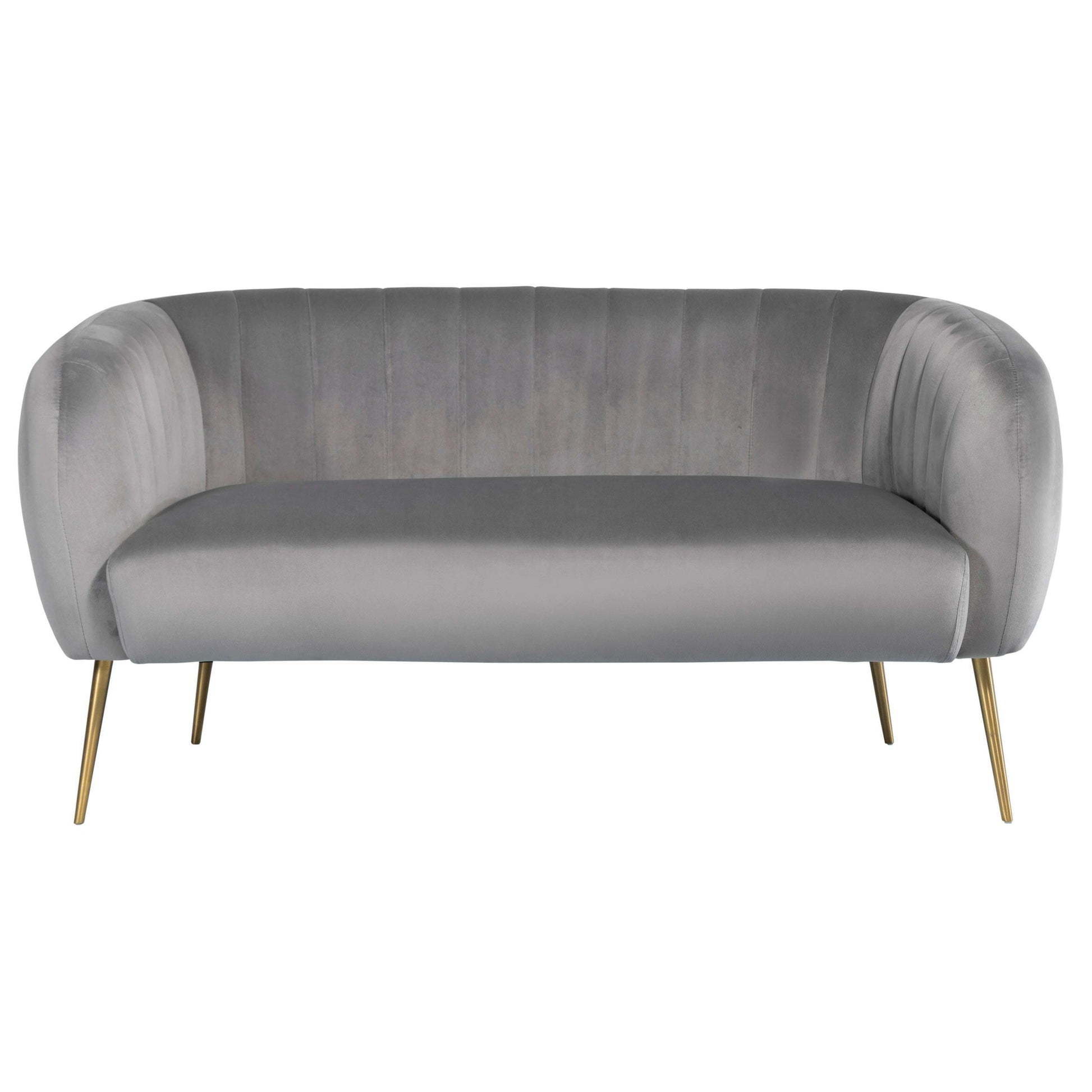 Luxury Velvet Love Seat with Gold Legs silver grey