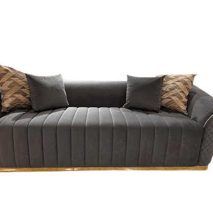 Luxury Velvet Sofa Gold Rimmed Base