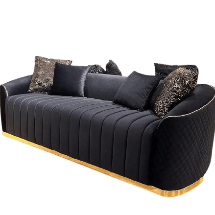 Luxury Velvet Sofa Gold Rimmed Base Black