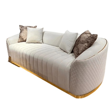 Luxury Velvet Sofa Gold Rimmed Base Cream