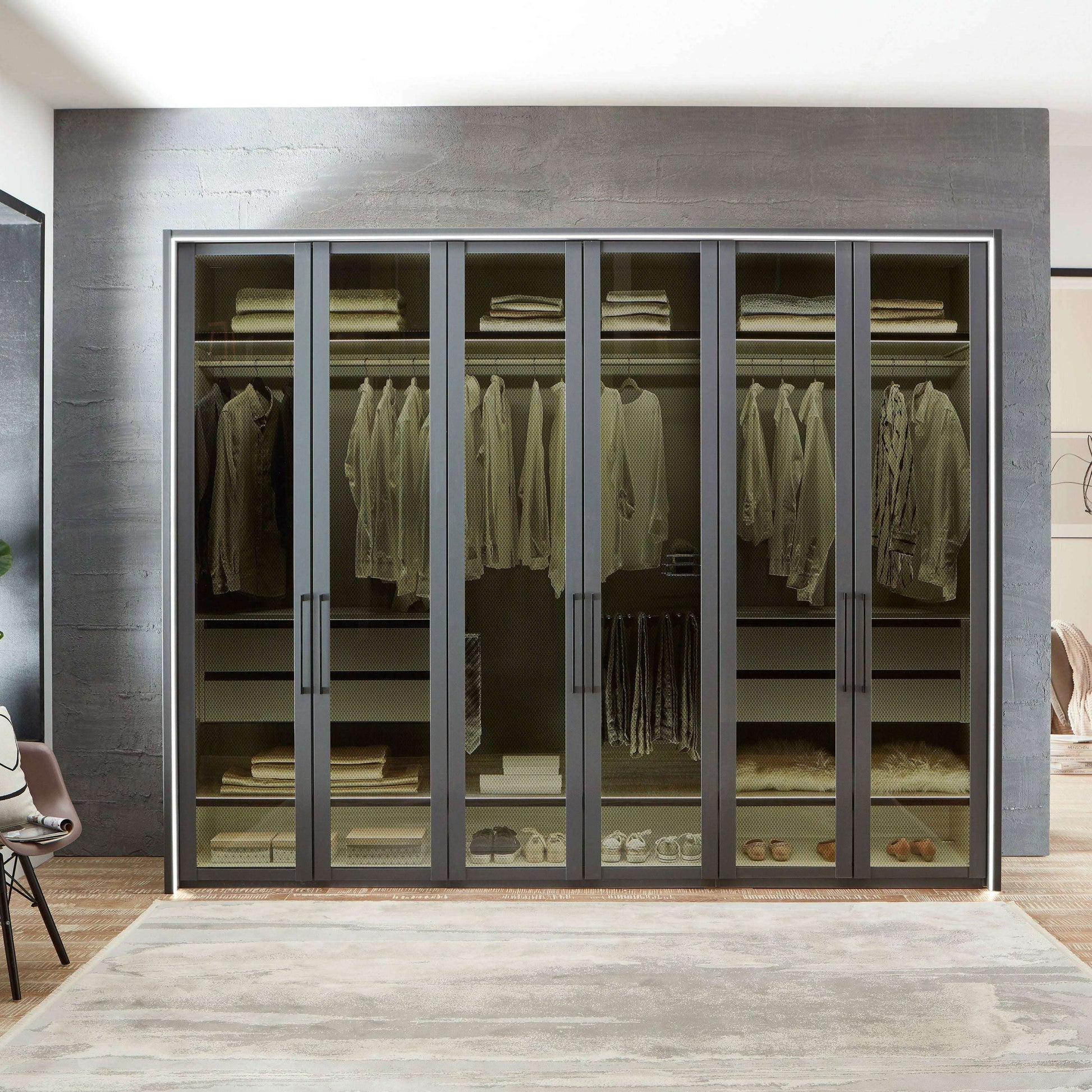 Mayfair VIP Graphite 4-8 Door Hinged Wardrobe Framed/LED Lights - Height 240 cm