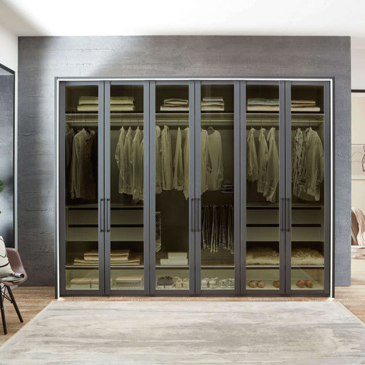 Mayfair VIP Graphite 4-8 Door Hinged Wardrobe Framed/LED Lights - Height 240 cm