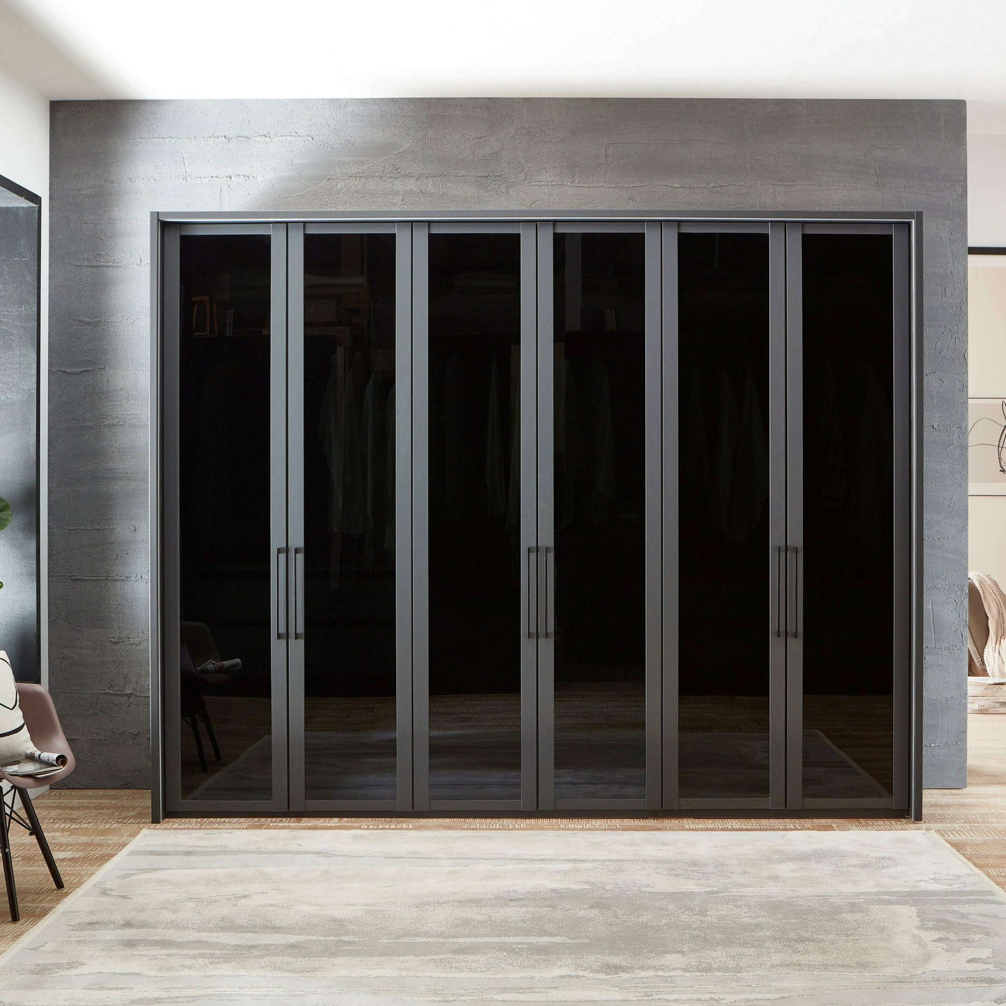 Mayfair VIP Graphite 4-8 Door Hinged Wardrobe Framed/LED Lights - Height 240 cm