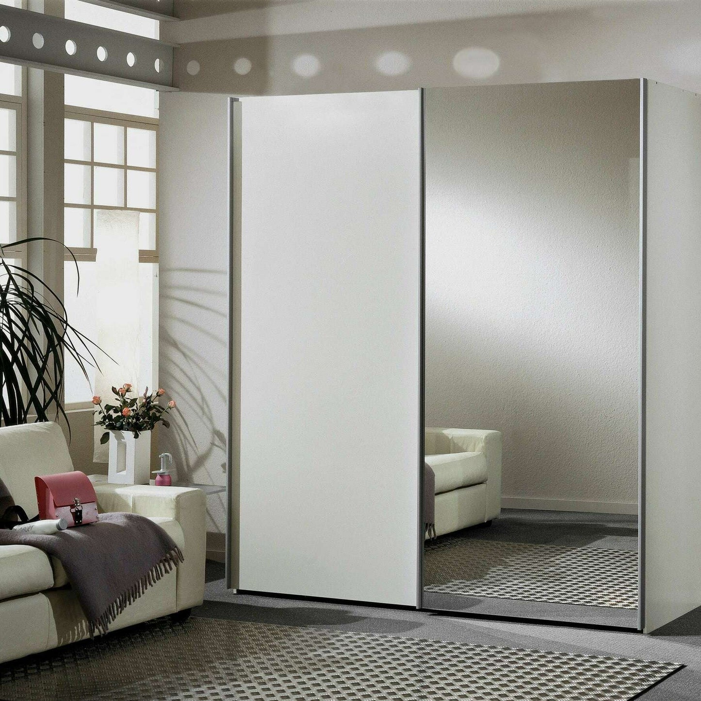 Miami 2 Door Mirrored Sliding Wardrobe - Height 217 cm matt white