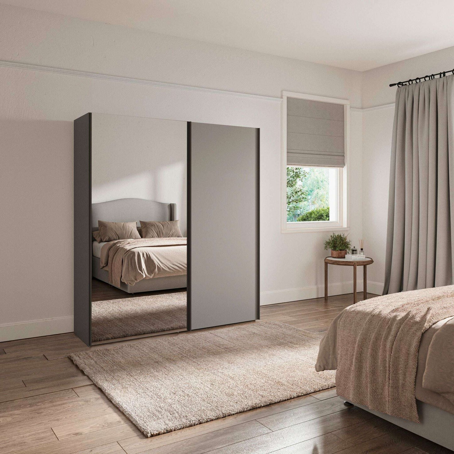 Miami 2 Door Mirrored Sliding Wardrobe - Height 217 cm matt havana