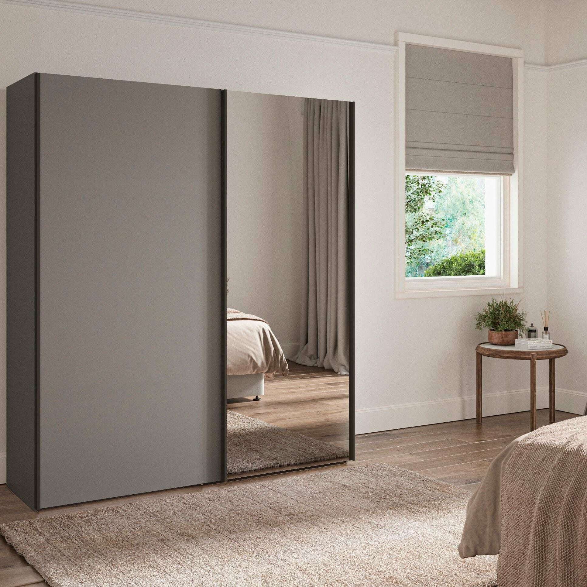 Miami 2 Door Mirrored Sliding Wardrobe - Height 217 cm mirrored