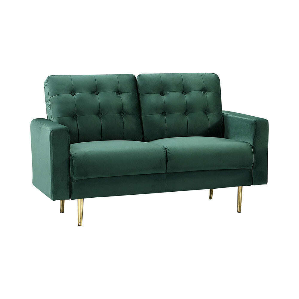Modern Buttoned Plush Velvet 2 & 3 Seater Sofa with Gold Legs green 2 seater
