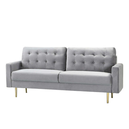 Modern Buttoned Plush Velvet 2 & 3 Seater Sofa with Gold Legs grey 3 seater