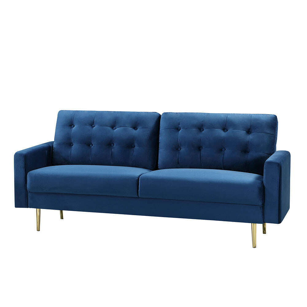 Modern Buttoned Plush Velvet 2 & 3 Seater Sofa with Gold Legs blue 3 seater