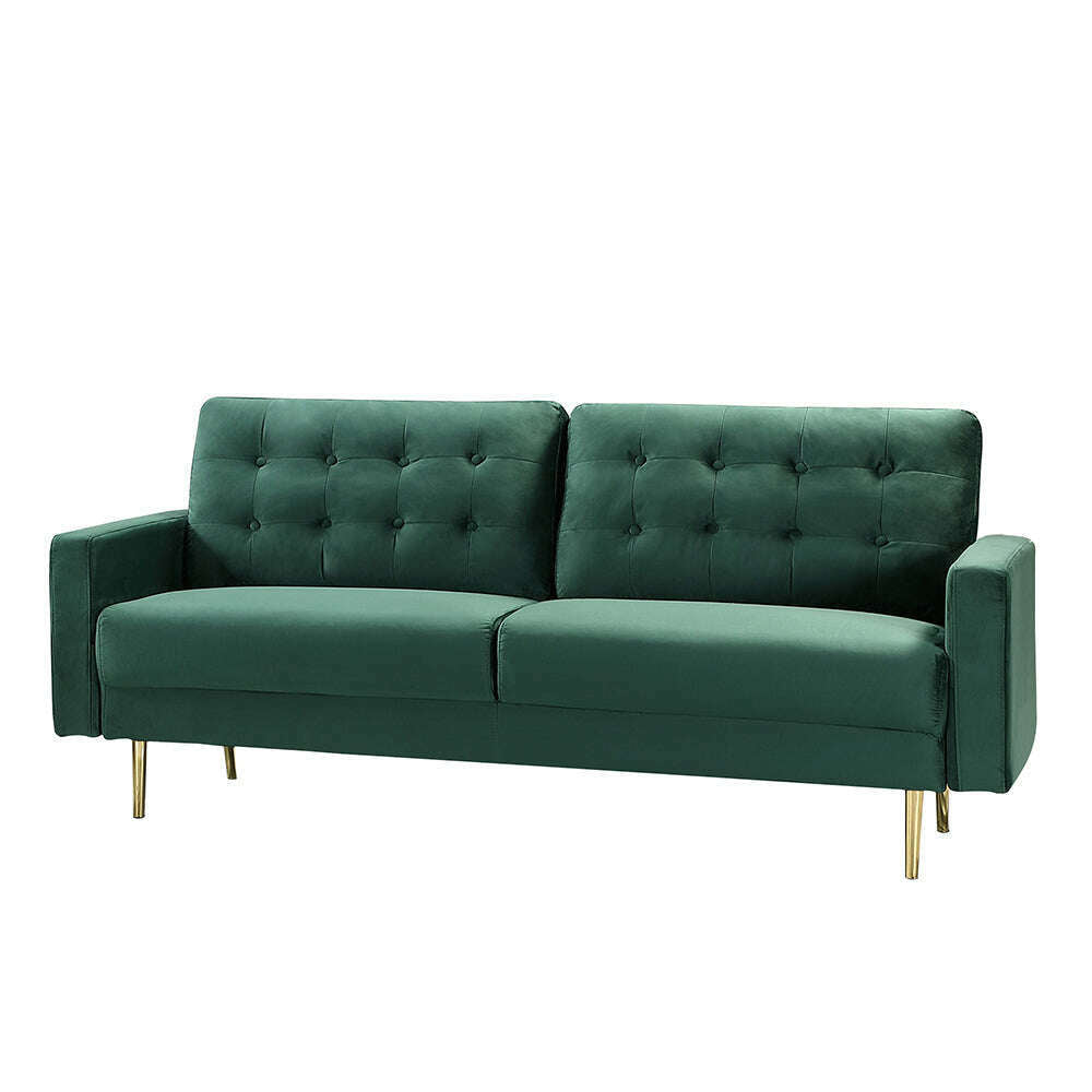Modern Buttoned Plush Velvet 2 & 3 Seater Sofa with Gold Legs green 3 seater