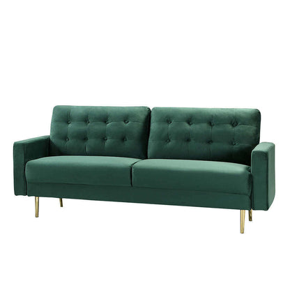 Modern Buttoned Plush Velvet 2 & 3 Seater Sofa with Gold Legs green 3 seater