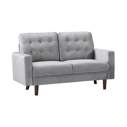 Modern Buttoned Plush Velvet 2 & 3 Seater Sofa with Wood Legs