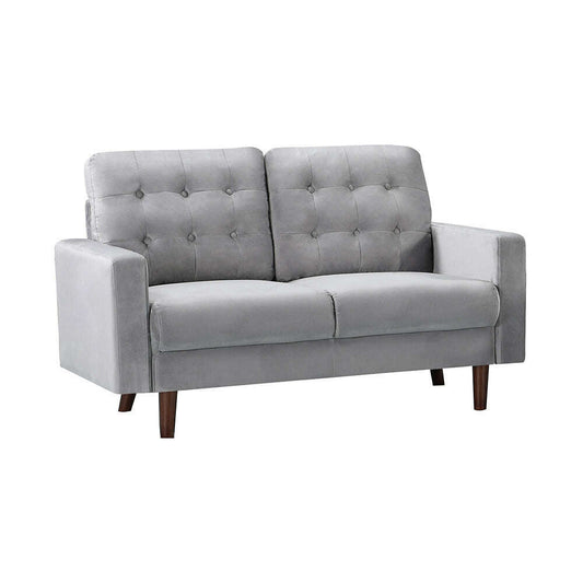 Modern Buttoned Plush Velvet 2 & 3 Seater Sofa with Wood Legs