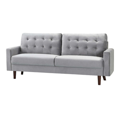 Modern Buttoned Plush Velvet 2 & 3 Seater Sofa with Wood Legs grey 3 seater