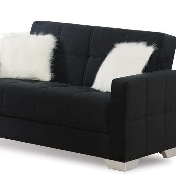 Modern Plush Velvet 2 & 3 Seater Chaise Sofa Bed 2 black