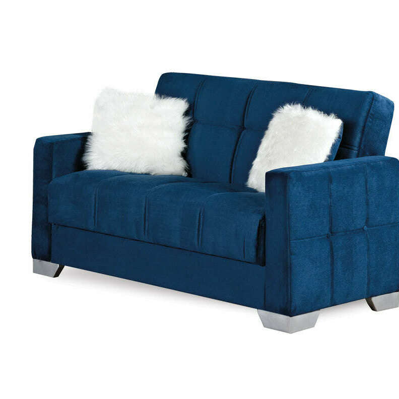 Modern Plush Velvet 2 & 3 Seater Chaise Sofa Bed 2 blue