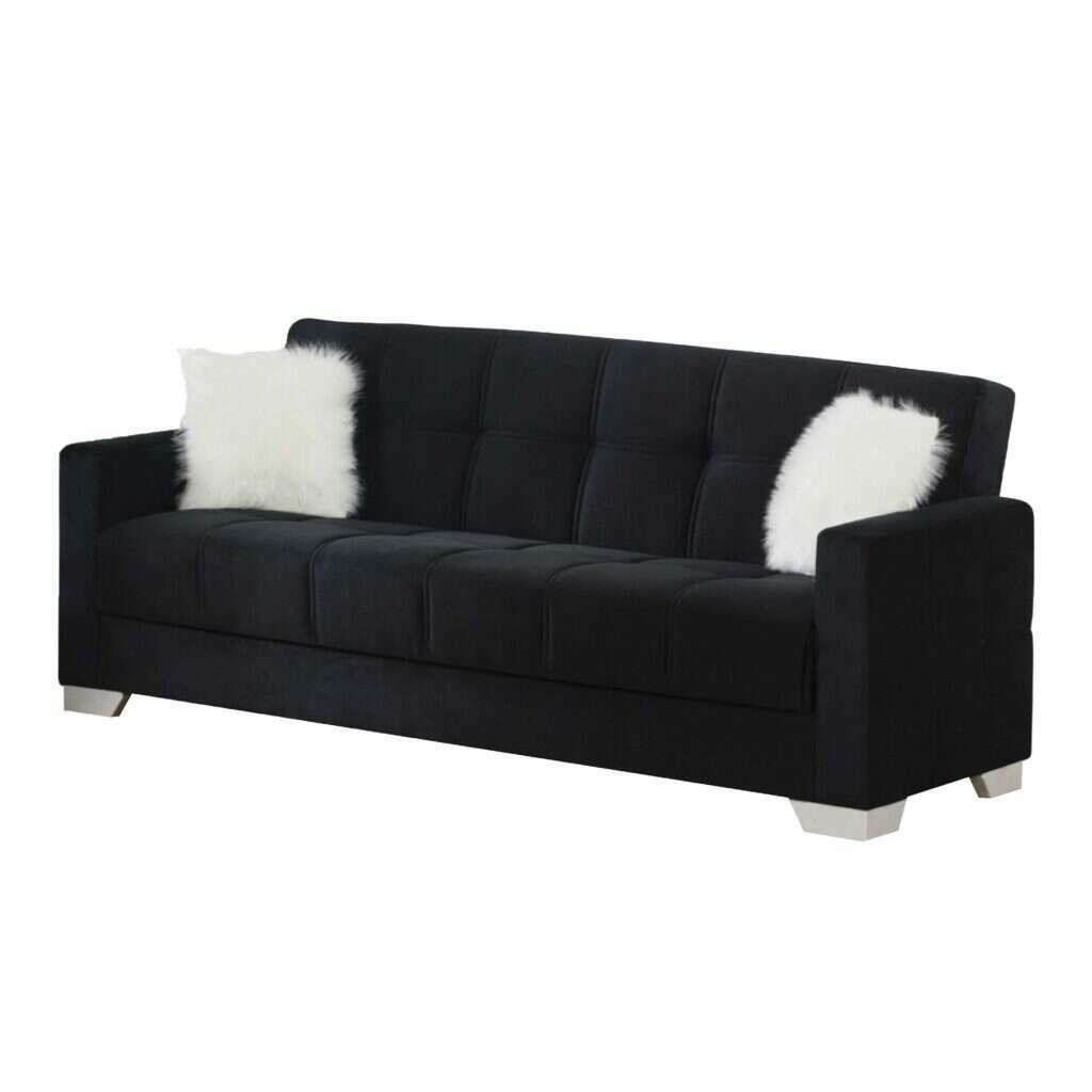 Modern Plush Velvet 2 & 3 Seater Chaise Sofa Bed 3 black
