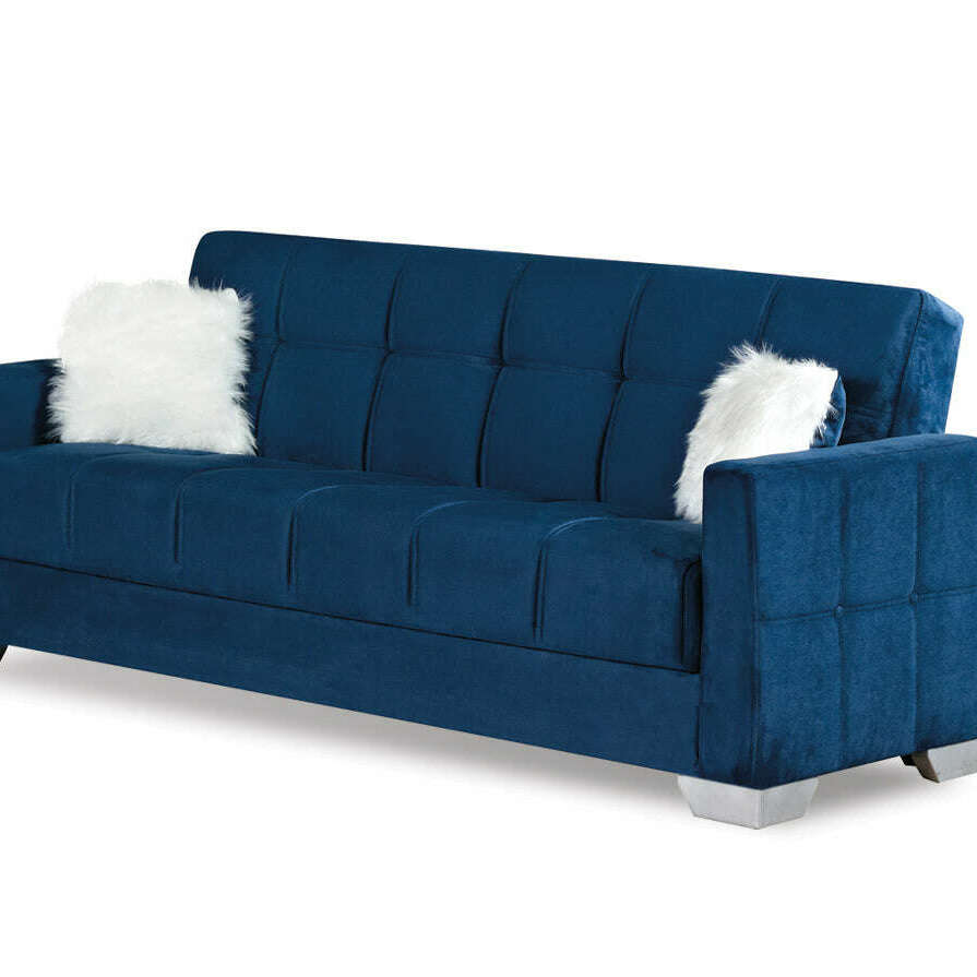 Modern Plush Velvet 2 & 3 Seater Chaise Sofa Bed 3 blue