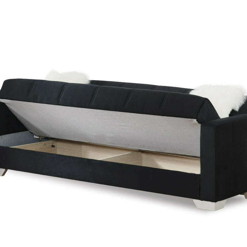 Modern Plush Velvet 2 & 3 Seater Chaise Sofa Bed black lift
