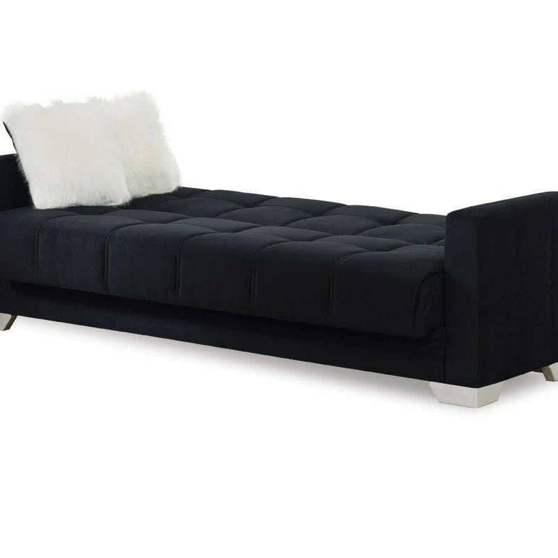 Modern Plush Velvet 2 & 3 Seater Chaise Sofa Bed 3 black chaise mode