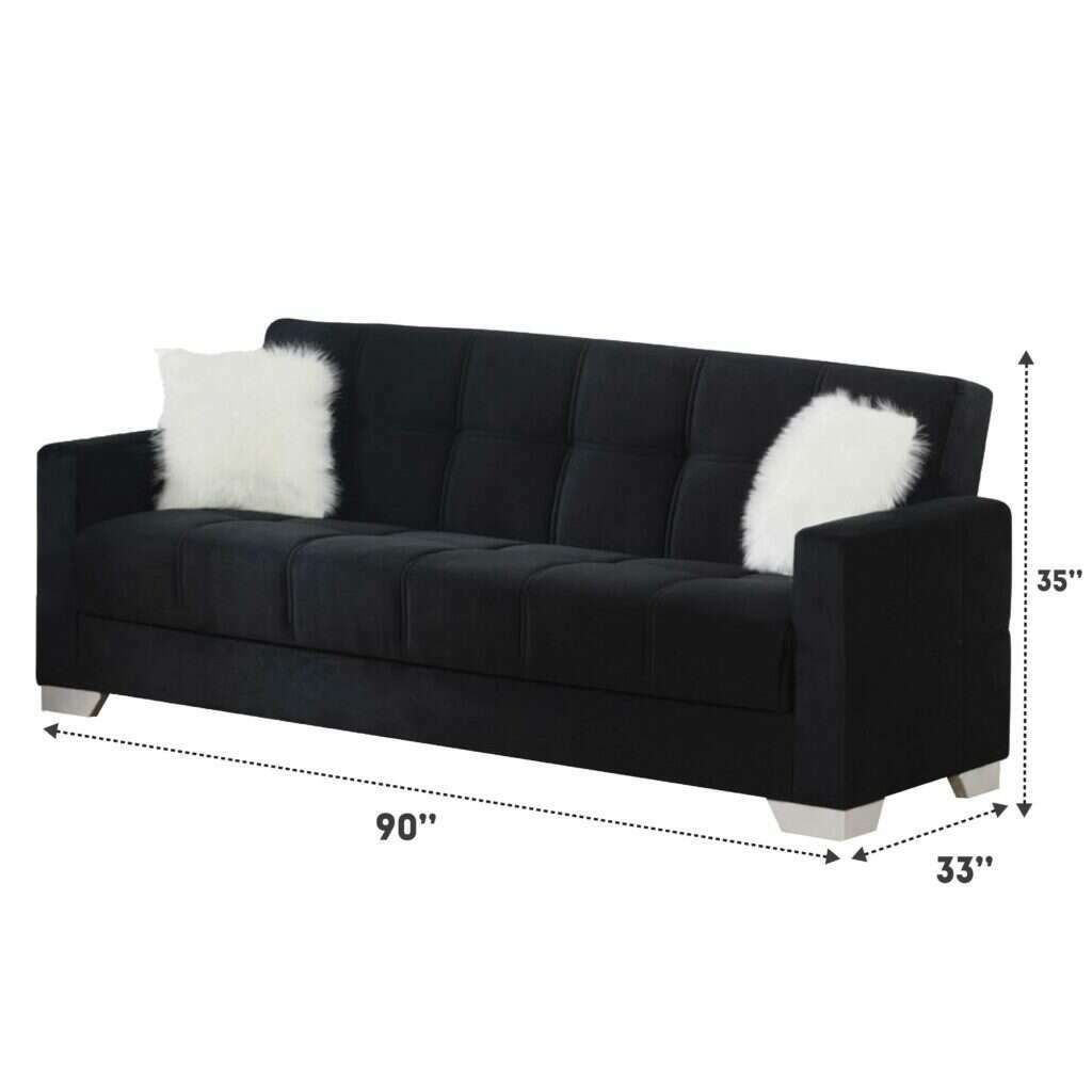 Modern Plush Velvet 2 & 3 Seater Chaise Sofa Bed 3 black dimensions
