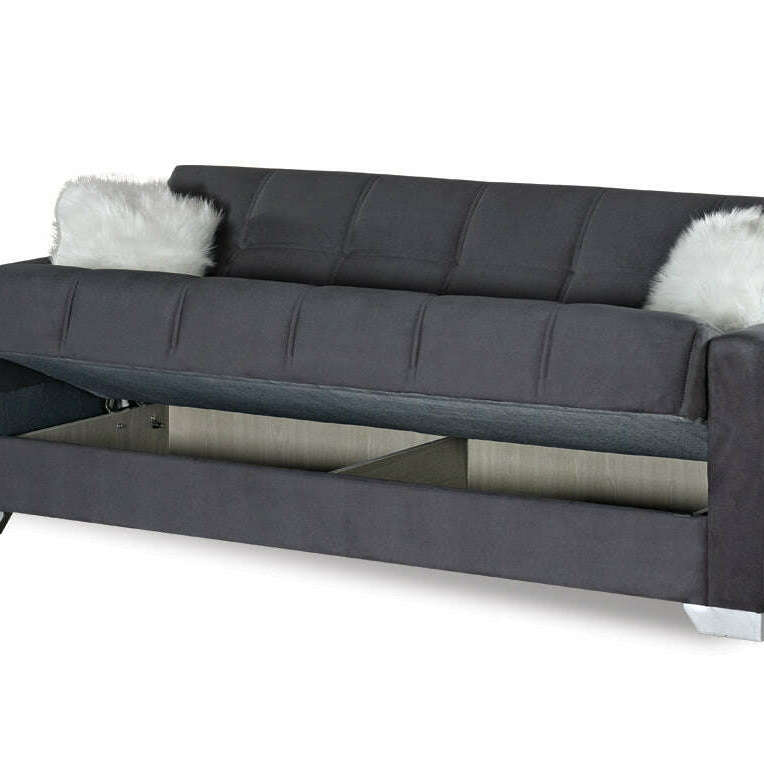 Modern Plush Velvet 2 & 3 Seater Chaise Sofa Bed 3 grey lift